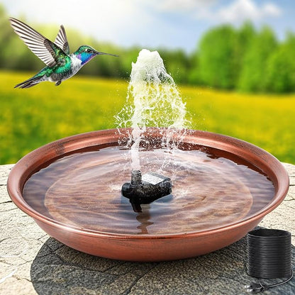 Bird Bath Fountain for Outside, 13.5" Garden Metal Bird Bath Bowl with 8W Pump, 2 Nozzles Adjustable Water Fountain for Backyard Patio Garden and Outdoor Water Features (Standing)