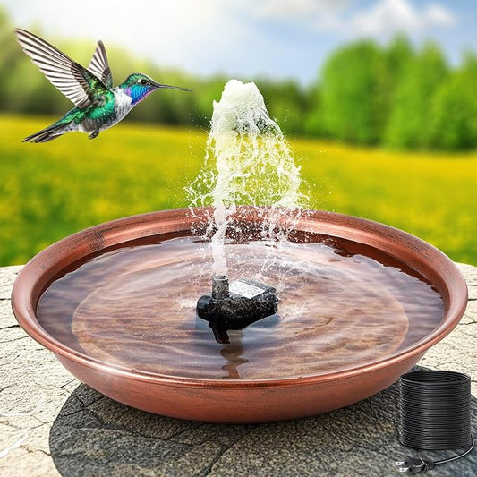Bird Bath Fountain for Outside, 13.5" Garden Metal Bird Bath Bowl with 8W Pump, 2 Nozzles Adjustable Water Fountain for Backyard Patio Garden and Outdoor Water Features (Standing)