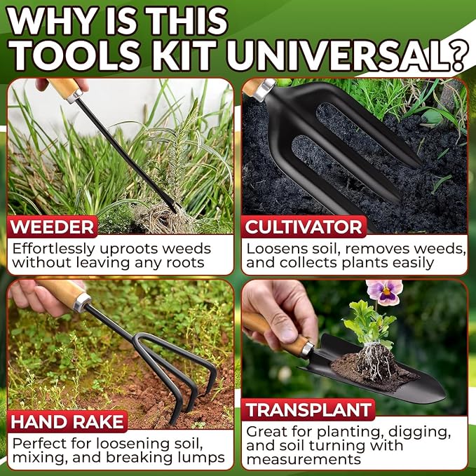 10 Pcs Gardening Tool Set for Women, Rust-Resistant Steel, Tote Bag | Garden Tools Set for Plant Care, Digging, Planting & Potting; Ergonomic Handles, Gloves & Spray Bottle; Gift for Plant Lovers