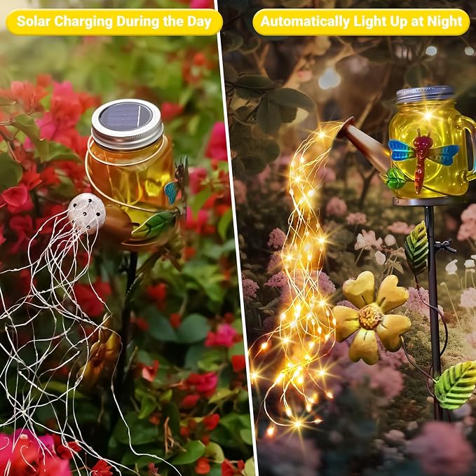 SRNPMIU Solar Watering Can Light, Yard Outdoor Decor Lights, IP65 Waterproof, Hanging Dragonfly Garden Light, Outside Garden Flower Bed Decor, Women Gift, Birthday Gifts