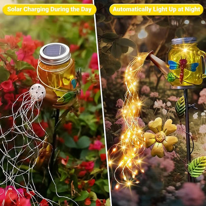 SRNPMIU Solar Watering Can Light, Yard Outdoor Decor Lights, IP65 Waterproof, Hanging Dragonfly Garden Light, Outside Garden Flower Bed Decor, Women Gift, Birthday Gifts