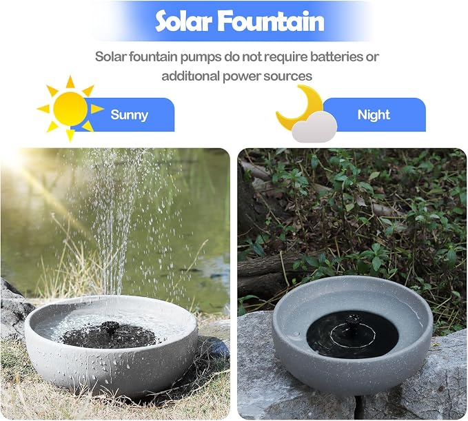 Solar Bird Bath,11.2" Solar Fountain birdbaths for Outdoors,Bird Bath Bubbler,for Garden Patio Terrace Decoration