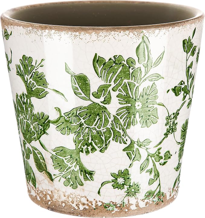 Beeveer Farmhouse Ceramic Planter 5.5 Inch Large Plants Pot Ice Crack Beige Green Flowers Plant Pots with Drainage Hole Indoor Plants Kitchen Rustic Antique Decor Gift