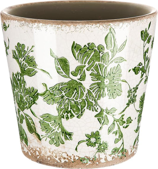 Beeveer Farmhouse Ceramic Planter 5.5 Inch Large Plants Pot Ice Crack Beige Green Flowers Plant Pots with Drainage Hole Indoor Plants Kitchen Rustic Antique Decor Gift
