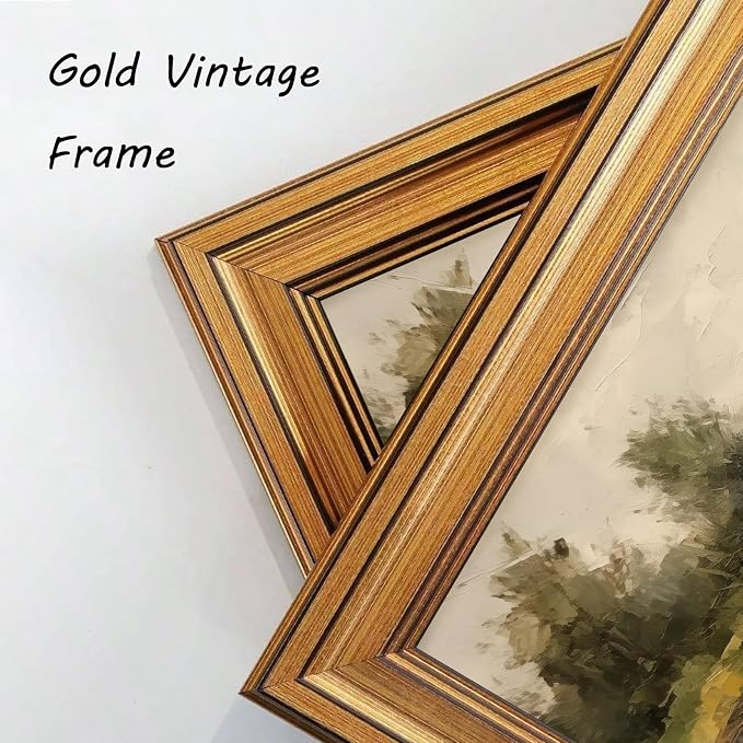 Devunaty Gold Framed Vintage Wall Art Boy Fishing Wall Decor Paintings Funny Dog and Boy Landscape Canvas Print Picture Retro Country Farmhouse Artwork for Kids Bedroom Living Room Decor 9"x11"