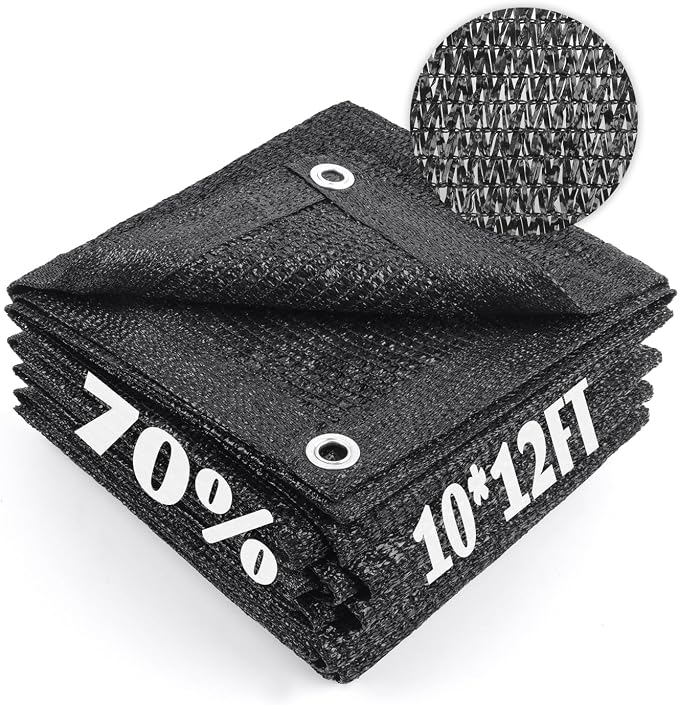 Cool Area 70% Sun Shade Cloth Mesh Tarp with Grommets for Plant Cover 10x12ft Patio Canopy Garden Pergola Greenhouse Car Barn Kennel Black