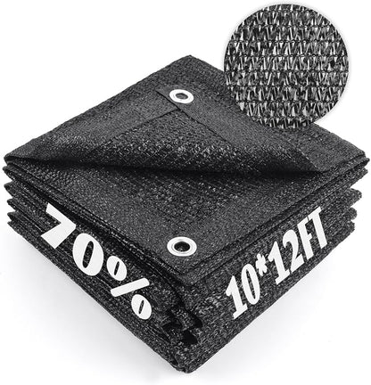 Cool Area 70% Sun Shade Cloth Mesh Tarp with Grommets for Plant Cover 10x12ft Patio Canopy Garden Pergola Greenhouse Car Barn Kennel Black