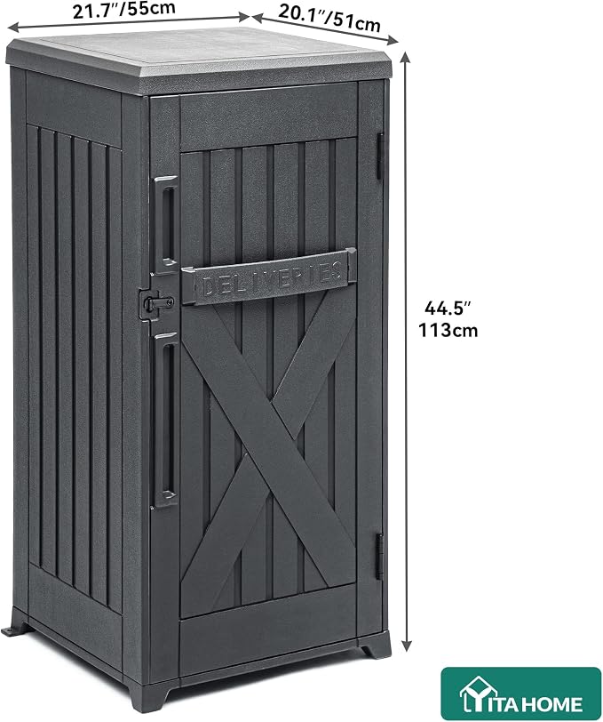 YITAHOME 60 Gallon Large Package Delivery and Storage Box | Double-Wall Resin Outdoor Package Delivery and Waterproof Deck Box for Porch, Curbside, 8.5 Cubic feet, Gray