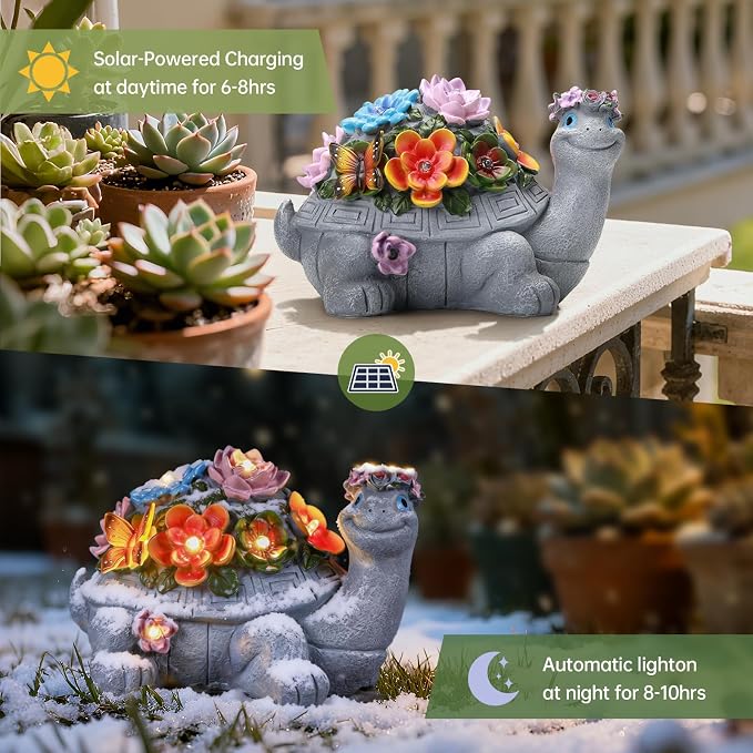 Large Solar Turtle Garden Statue,Outdoor Animal Statues for Garden,Yard,Lawn,Patio,Porch, Balcony, Unique Birthday Gifts for Mom, Women, and Grandma