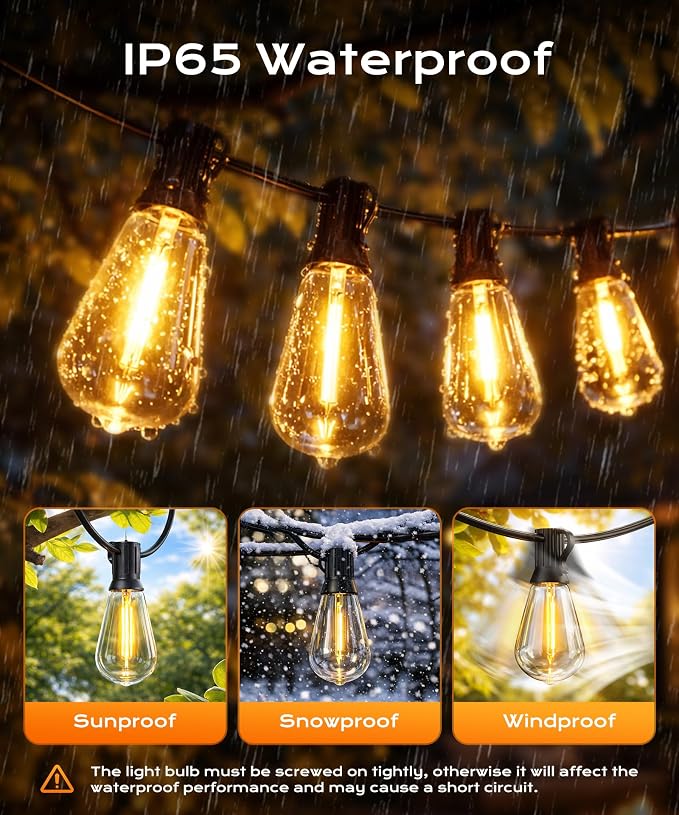 Outdoor String Lights 100FT Patio Lights for Outside Outdoor Ceiling Porch Light, Smart App andRemote with Timer Dimmable 4 Scene Modes Waterproof LED Bulbs for Garden Yard and Backyard Decor