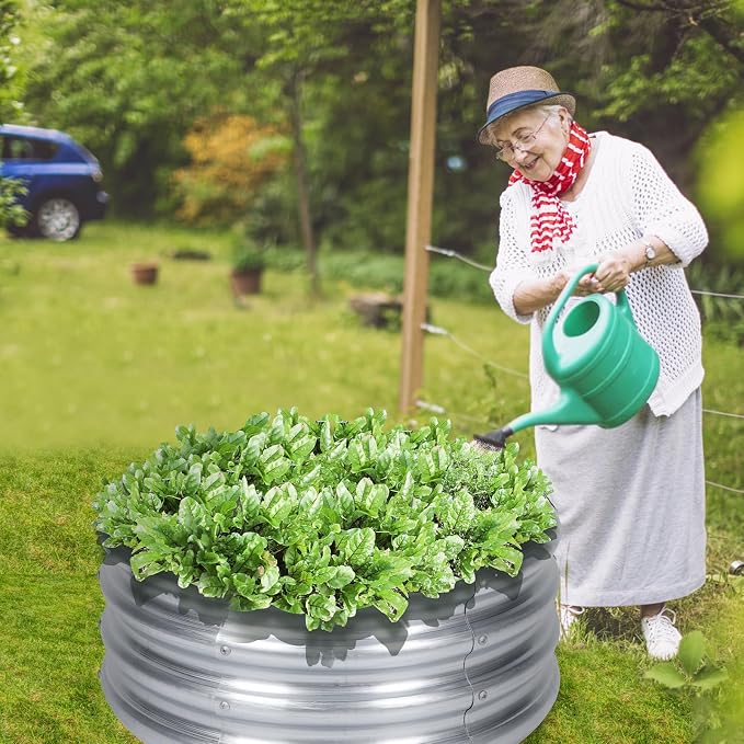 PINPON 2-Pack Galvanized Raised Garden Bed 2x2x1 ft, Round Metal Planter Box Outdoor for Vegetables Flowers, Heavy-Duty Rust-Resistant, Also Use as Fire Pit Ring for Backyard Camping