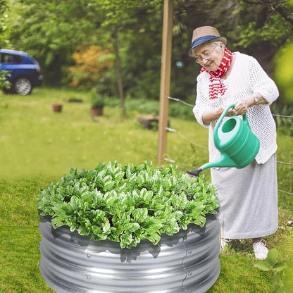 PINPON 2-Pack Galvanized Raised Garden Bed 2x2x1 ft, Round Metal Planter Box Outdoor for Vegetables Flowers, Heavy-Duty Rust-Resistant, Also Use as Fire Pit Ring for Backyard Camping
