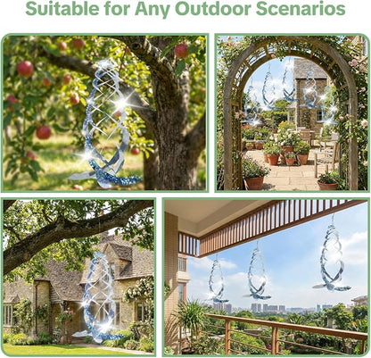OFFO Bird Reflectors, 14.8 inch Double-Sided Reflective Bird Scare Devices with Stainless Steel Hook, Spiral Reflectors Outdoor Garden Decor for Tree Patio Farm Orchard Porch Pool, 8 PCS