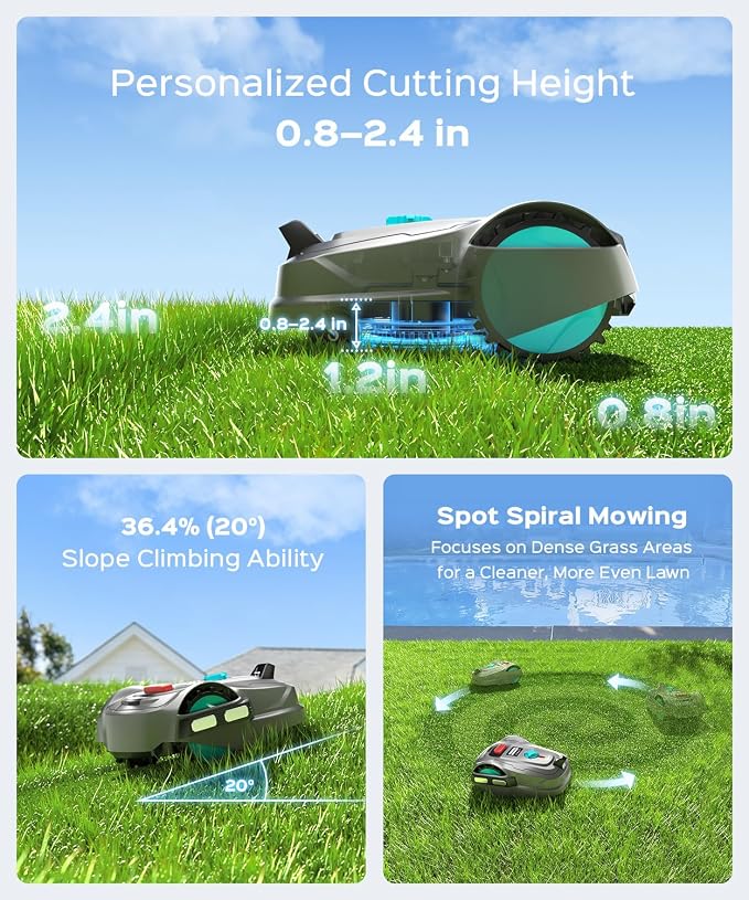 YARDCARE 2026 New M800Plus Robot Lawn Mower, GPS & 3D Vision, with 32.8 ft Magnetic Stripe, Obstacle Avoidance, Auto-Charging, APP Control, Bow-Shaped Mowing for Lawns up to 8611 sq.ft (Deep Gray)