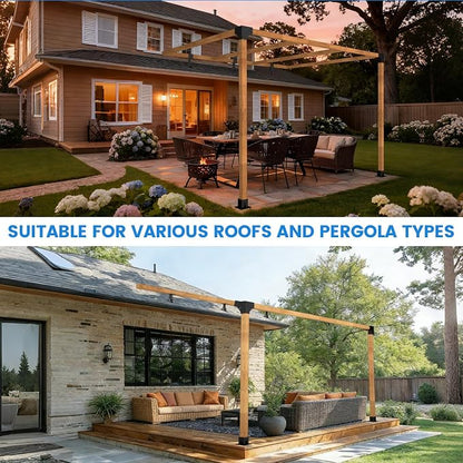 3 Pcs 4“x 4" Roof Riser Brackets Kit(ID 3.6"x3.6"), Heavy Duty Adjustable Angle Pergola Brackets of 0 to 180 Degrees Pergola Kit, Black Powder-Coated Fit 4x4,4x6 Lumber for Patio Gazebos/Pergolas