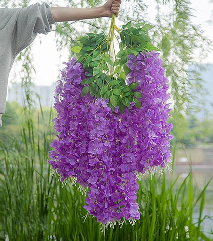Artificial Flowers Hanging Flowers, Fake Garland Silk Vines Rattan String Decor for Home Wedding Arch Wall Garden Greenery Bedroom Outdoor Office Party Decoration (12, Purple)