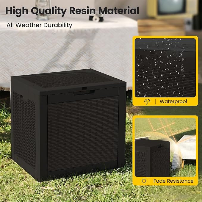 Zapdos Outdoor Storage Box, 31 Gallon Deck Box Indoor and Outdoor Use, Waterproof Resin Rattan Storage Bin for Package Storage Patio Cushions Gardening Tools, Fade Resistant, Lockable, Black