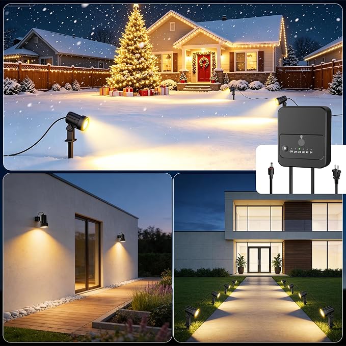MEIHUA All-in-One Low Voltage Landscape Lighting Kit, Warm White, 8-Pack | Landscape Lights with Transformer 65FT Wire and Connectors 2700K Waterproof Landscape Spotlights for Garden Yard House Tree