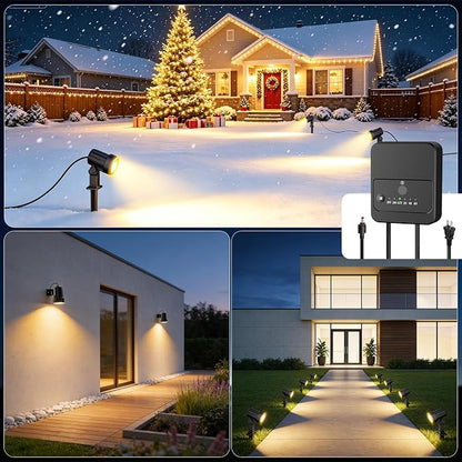MEIHUA All-in-One Low Voltage Landscape Lighting Kit, Warm White, 8-Pack | Landscape Lights with Transformer 65FT Wire and Connectors 2700K Waterproof Landscape Spotlights for Garden Yard House Tree