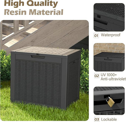 Outdoor Storage Box, 32 Gallon Deck Box with Lockable Lid, Waterproof Resin Storage Bin for Patio Furniture, Garden Tools, Cushions, Black