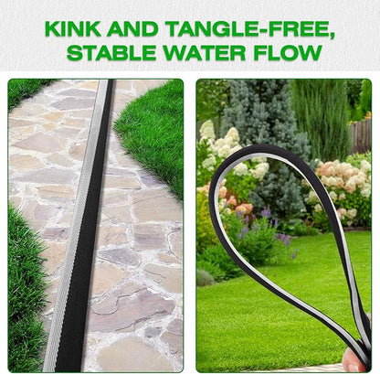 25ft Lightweight Garden Hose, Ultra Flexible Fabric Water Hose, Non-Expanding & Kink-Free with Leak-Proof Aluminum Fittings, Heavy Duty Hose for Yard, Car Wash & RV, Black-Gray