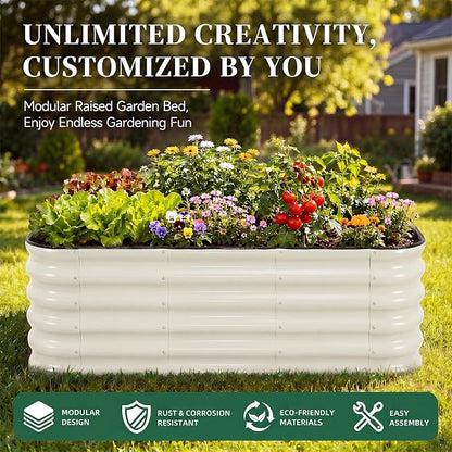 3 Pcs Raised Garden Beds Outdoor, 17" Tall 3-in-1 Modular 4x2ft Galvanized Metal Planter Box with Bracing Rods and Gloves for Vegetables Flowers Herbs, White