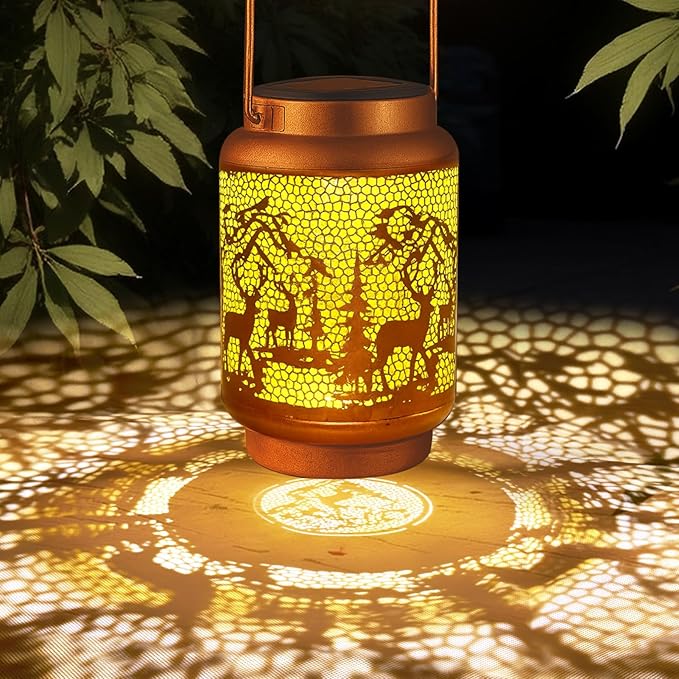 Solar Lanterns Outdoor Waterproof Gifts for Women Grandma Gifts for Mom Deer Garden Decor Solar Hanging Lantern Metal for Patio Yard Festival Pathway Landscape