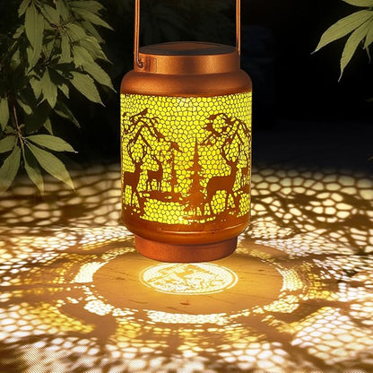 Solar Lanterns Outdoor Waterproof Gifts for Women Grandma Gifts for Mom Deer Garden Decor Solar Hanging Lantern Metal for Patio Yard Festival Pathway Landscape