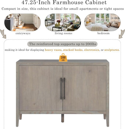 Merax Wood Farmhouse Buffet Sideboard with Metal Handles and 2 Doors, Coffee Bar Storge Cabinet Console Table for Living Room Bedroom Kitchen Hallway, Gray