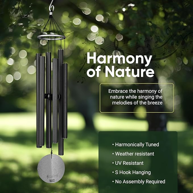 Nature’s Melody Aureole Tunes Wind Chimes – Outdoor Windchime with 6 Tubes Tuned to C Pentatonic Scale, 100% Rustproof Aluminum, Powder Finish & S Hook Hanger for Sympathy, Memorial Gift or Zen Garden