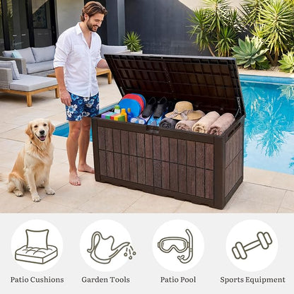 YITAHOME 134 Gallon Large Deck Box | Waterproof Resin Outdoor Storage Box with Lock, Doubles as Bench Seating for Patio Furniture Cushion, Garden Tools &Pool