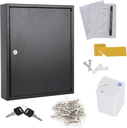 KYODOLED Key Lock Box, Wall Mount 100 Key Cabinet, Black | Numbered Key Storage Organizer, Secure Lock Box, Includes Key Hooks & Labels, Home, Office & Property Use, 17.1 x 14 x 3.1 In