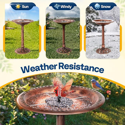 VIVOHOME Bird Bath with Solar Fountain for Outside, Polyresin Pedestal Bird Baths with Solar Powered Pump for Outdoor, Garden, Weather-Resistant Birdbaths with 20" Bowl, Bronze
