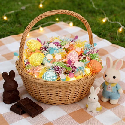 8.5Ft Easter Garland Lights with 10L LED Easter Egg String Lights Plug in and Pastel Tinsel Spring Garland Decorations for Indoor Holiday Home Bedroom Classroom Easter Decor
