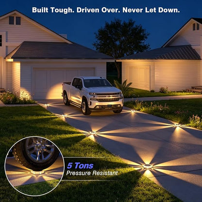 YiLaie 12Pack Solar Ground Lights Outdoor,IP68 Waterproof Solar Powered Garden Lights,Stick & Stake Pathway Light,Unique Glow Flat Solar Lights for Backyard Deck Patio Driveway Walkway, Warm White