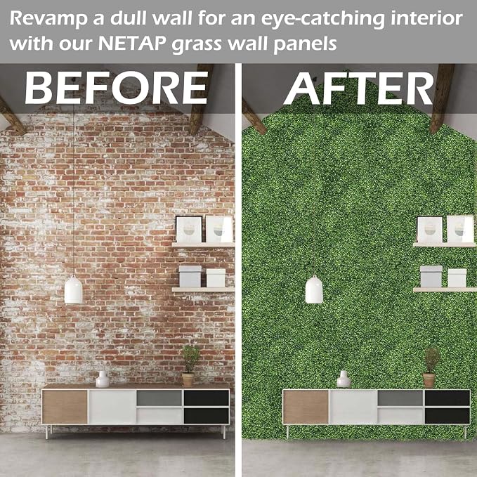 NETAP Grass Wall Panels Backdrop, 20"x 20"(12Pcs) Faux Boxwood Panels for Outdoor Indoor Green Wall Decor, Party Wedding Garden Fence Decorations