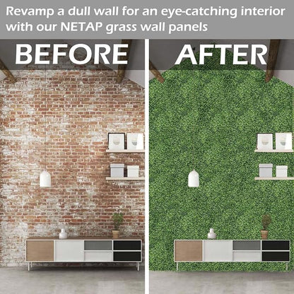 NETAP Grass Wall Panels Backdrop, 20"x 20"(12Pcs) Faux Boxwood Panels for Outdoor Indoor Green Wall Decor, Party Wedding Garden Fence Decorations