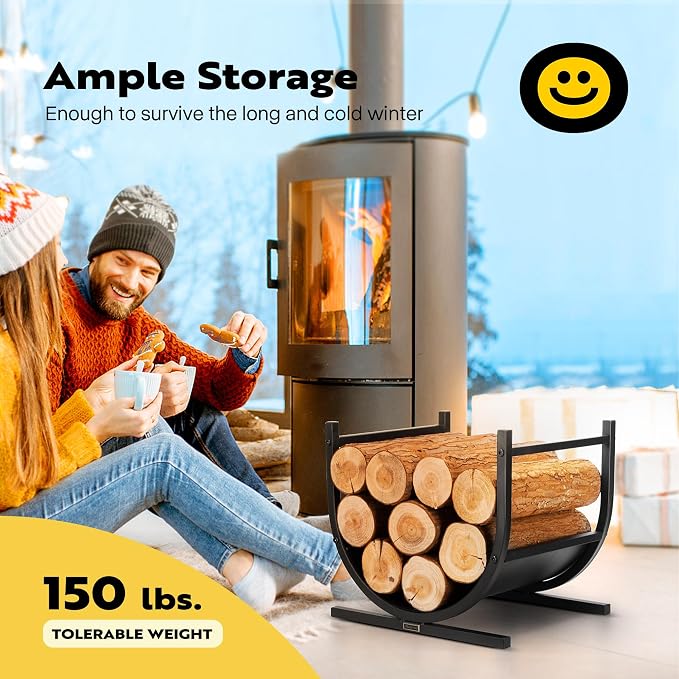 VIVOHOME 17 Inches Decorative Heavy Duty Firewood Storage Log Rack Wood Holder Indoor Outdoor Black