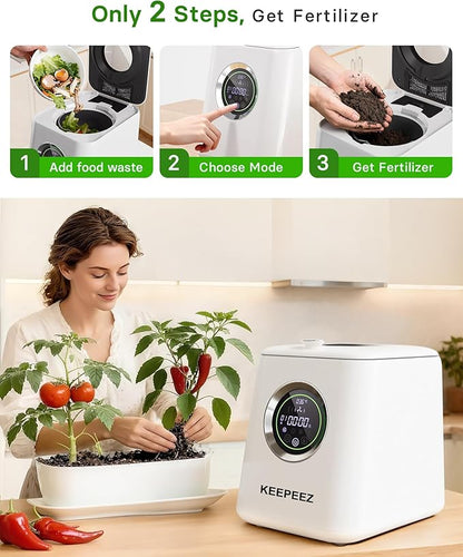 1 Gallon Electric Kitchen Composter, Smart Mill Food Recycler with Large Touch Screen, Compost Bin Indoor with 4 Sharktooth Blades, 0.5kWh Per Cycle Energy-efficient, Odorless, Low Noise,Auto-Cleaning