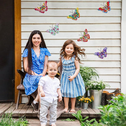 YOADEHOA 6Pcs Metal Butterfly Wall Decor, 3D Colorful Outdoor Fence Wall Art Decor, Hanging Wall Art Decoration for Garden Yard Living Room Bedroom Patio Balcon(Butterfly A)