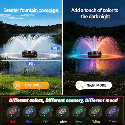 Pond Fountain Aerator with Lights, Large Fountain for Pond Lake Fish Farm | 750W 15000GPH 1HP 110V Fountain, Dynamic 4 RGB Lights, 10 Light Modes, Fully Automatic Stainless Steel Fountain, 100Ft Cord