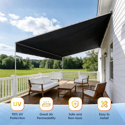 90% Sun Shade Cloth for Patio and Pergola, UV Protection HDPE Shade Net with Reinforced Edges and Grommets, Heat-Resistant Sunshade for Garden, Backyard, Deck, 6X10 FT