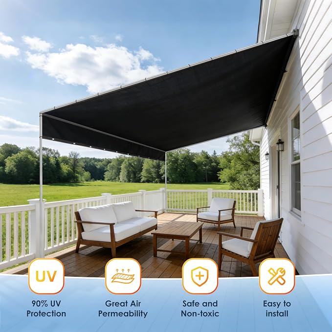 90% Sun Shade Cloth for Patio and Pergola, UV Protection HDPE Shade Net with Reinforced Edges and Grommets, Heat-Resistant Sunshade for Garden, Backyard, Deck, 6X12 FT