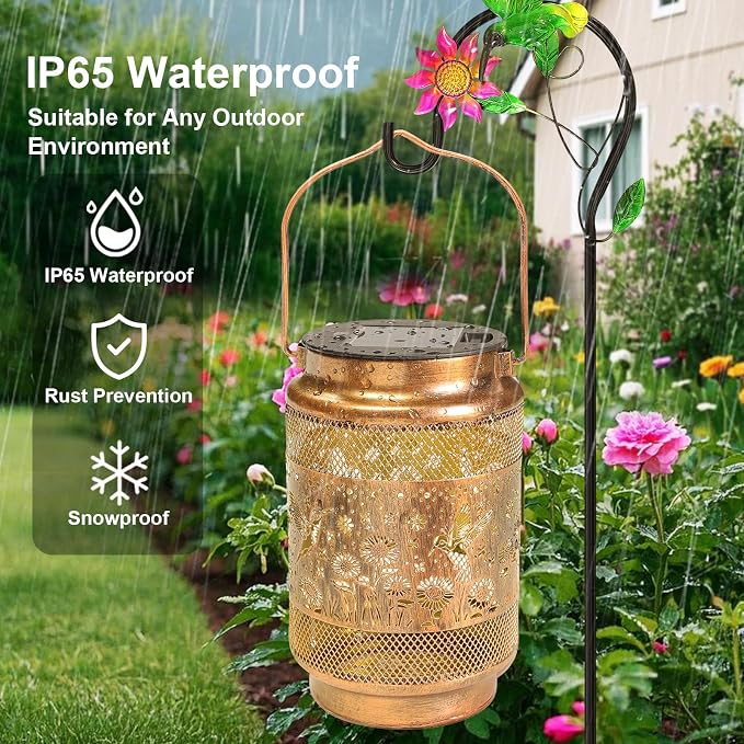 Gifts for Mom, Solar Lanterns Outdoor, Mother Birthday Gift from Daughter Son, Metal Solar Hanging Hummingbird Lights with Shepherd Hook for Outside Garden Yard Patio Pathway