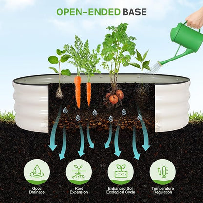 Galvanized Raised Garden Bed - 4×2×1ft (2 Packs) Planter Raised Beds for Gardening | Oval Metal Garden Planter Box with Safety Edging and Gloves for Vegetables Fruits and Flower (White)