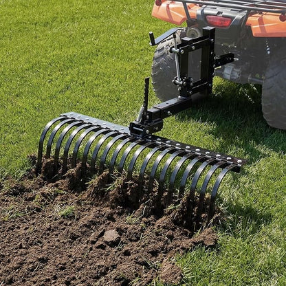 VEVOR 42 in Tow Behind Landscape Rake, 3-Point Lawn Rock Rake with Blade & Lift Lever, Fit Category 1 ATVs UTVs Lawn Tractors, Heavy Duty Dethatcher Rake for Debris Leaves Thatch