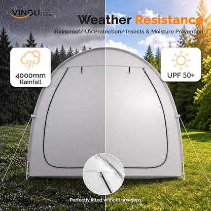 VINGLI Bike Storage Shed Tent for 2-3 Bikes, Outdoor Portable Bicycle Storage Shed with Carry Bag, Waterproof Bike Tent for Motorcycle, Garden Tools, Lawn Mower, Light Gray