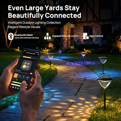 Linkind Smart Solar Pathway Lights SP6, in-App Pattern Switching Solar Lights Outdoor, USB&Solar Charging, Cool/Warm White/Color-Changing Landscape Lighting, Easter Decor for Yard, Patio, 1 Pack