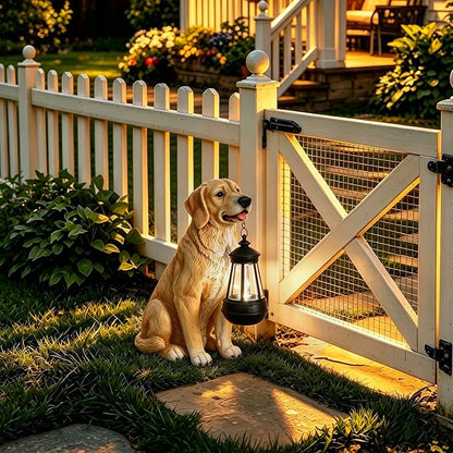 Garden Dog Statues Outdoor Decor, Golden Retriever Yard Outdoor Statue with Solar Lantern Lights Decorations Solar Dog Ornaments for Patio, Lawn, Yard Art Decoration, Housewarming Garden Gift for Mom