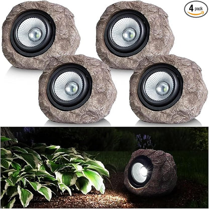 Candieslife Solar Garden Rock Lights Outdoor - IP65 LED Waterproof Solar Spotlight, Solar Powered Landscape Lights Decorative Garden Stone Light for Pathway, Walkway, Yard, Patio (4 Pack)